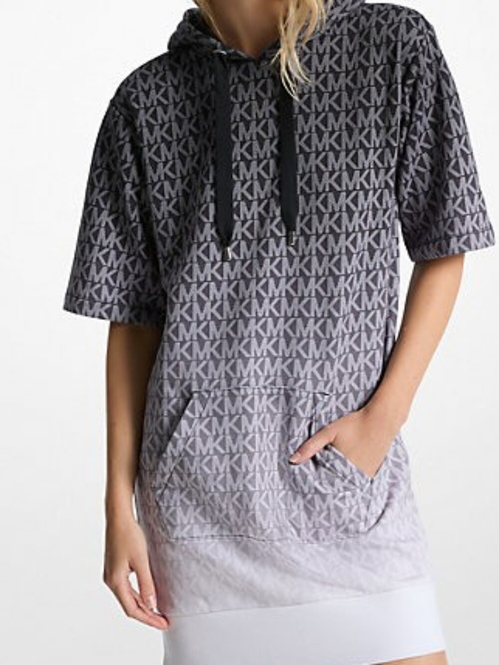 Michael Kors Black and Gray MK Logo Hoodie Dress LARGE - Picture 3 of 3